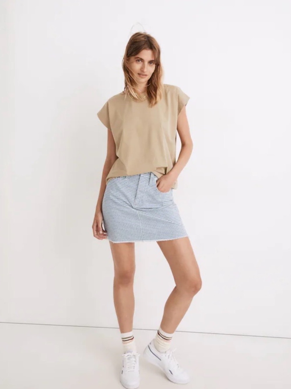 Madewell Stretch Straight Mini Skirt in Gingham: Raw-Hemmed Edition size 30
